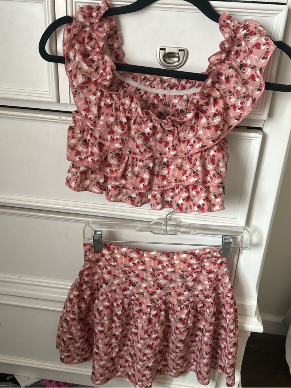 Cider Pink Floral Ruffled Mini Skirt Set